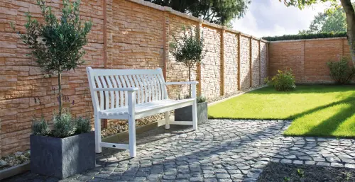 betonzaun mediterran nostalgie sandfarben mit bank 500